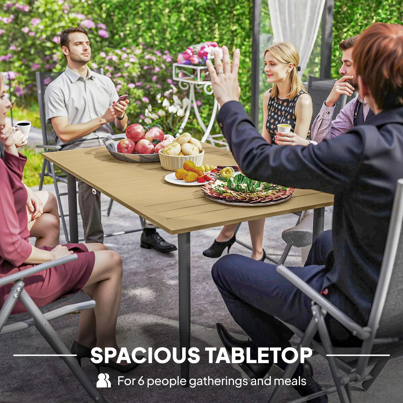 OUTSUNNY 150 x 90cm Garden Dining Table with Parasol Hole, Table Only, Brown 4