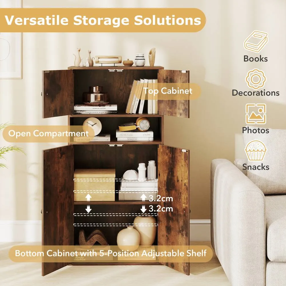 Costway 4-Tier Bookcase w/ Door Wooden Storage Organizer w/ Adjustable Shelf in Brown 2
