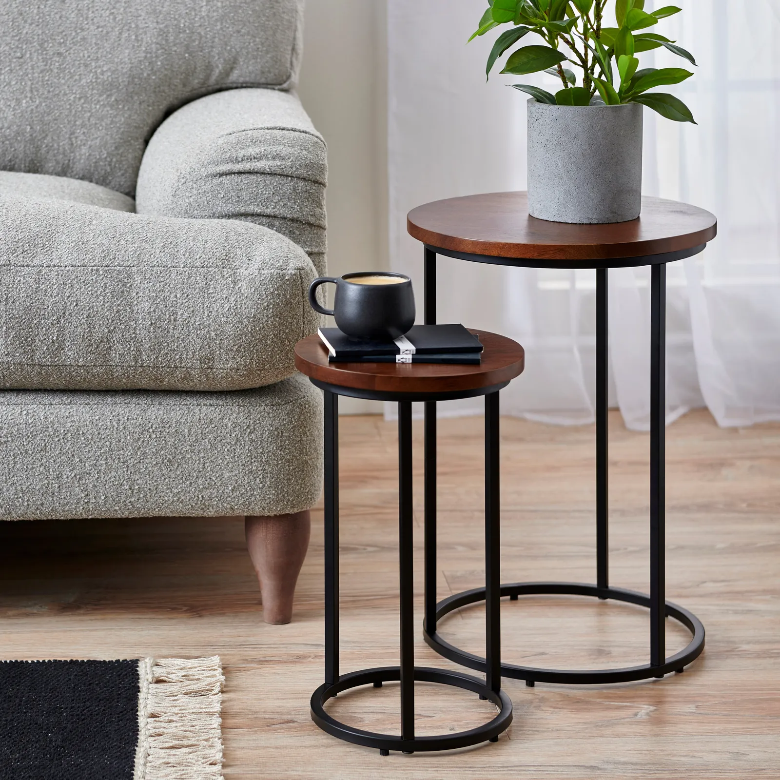 Trent Nest of Tables Dark Mango Wood Dark Wood (Brown)