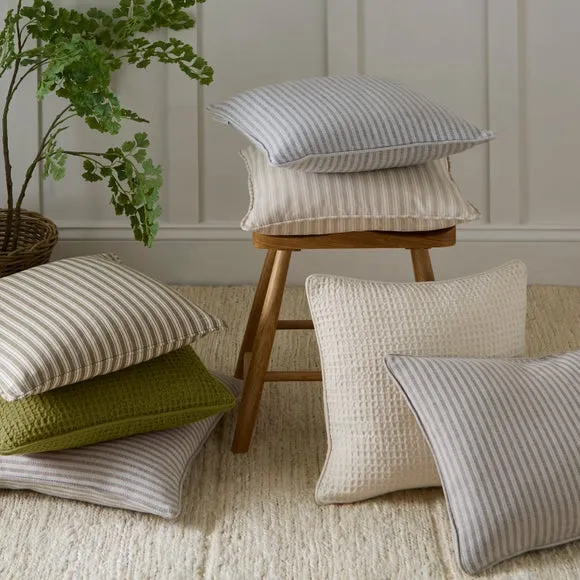 Ticking Stripe Piped Cotton Square Cushion Cover 4