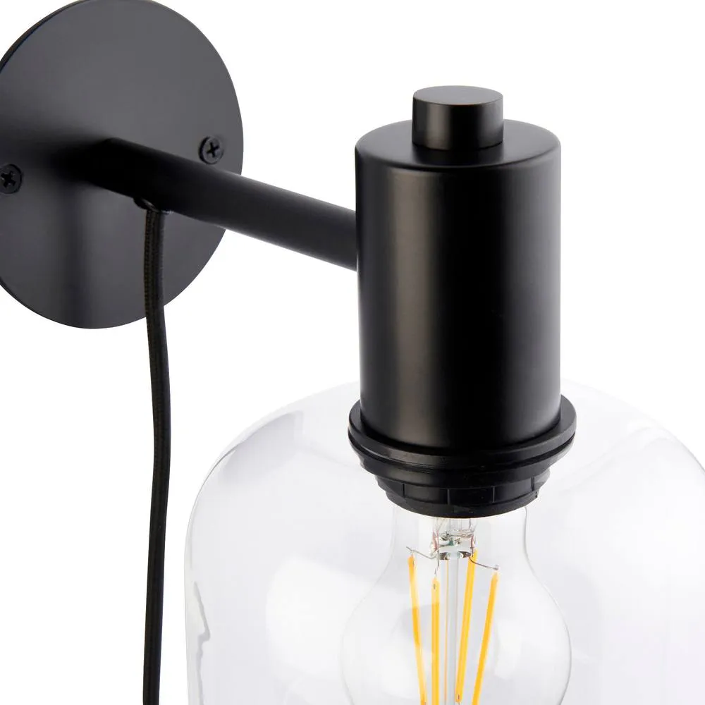 First Choice Lighting Maxton - Black with Clear Glass Plug In Wall Lamp 4