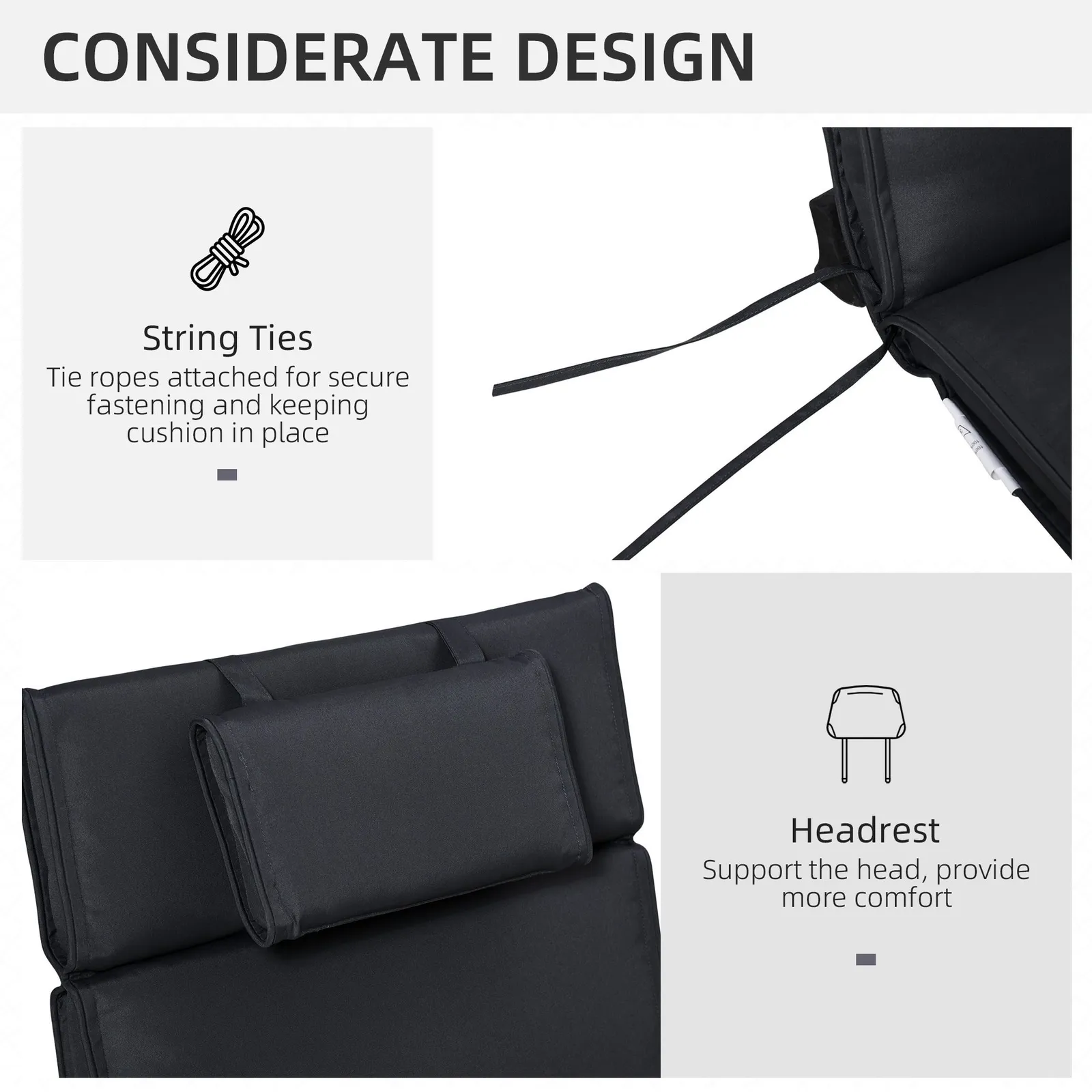 OUTSUNNY Garden Sun Lounger Chair Cushion ONLY Reclining Relaxer Indoor Outdoor in Black 6