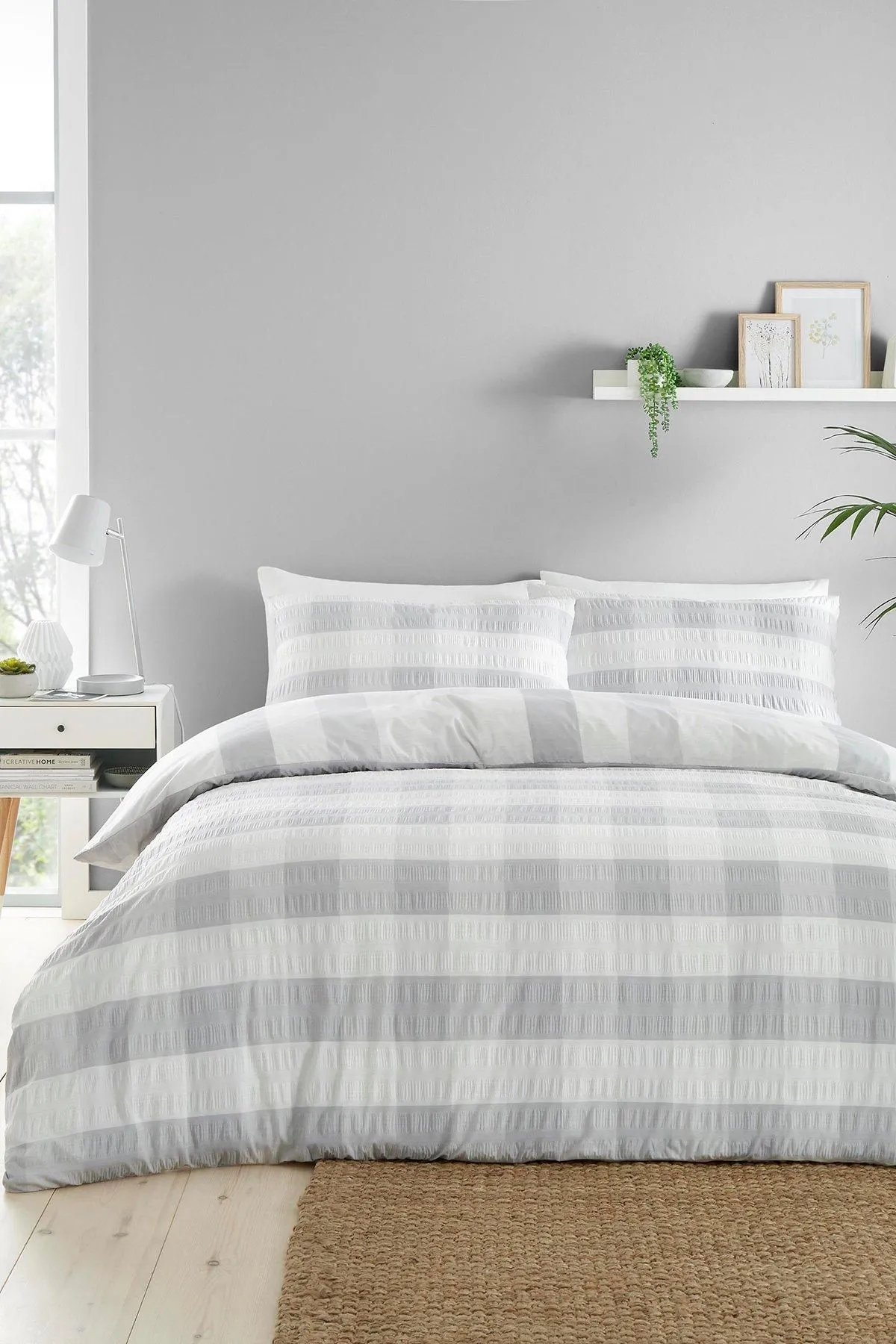 Fusion 'Seersucker Gingham' Textured Duvet Cover Set in Silver