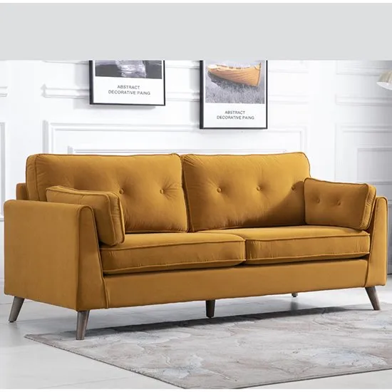 Zurich Velvet Upholstered 3 Seater Sofa In Ochre
