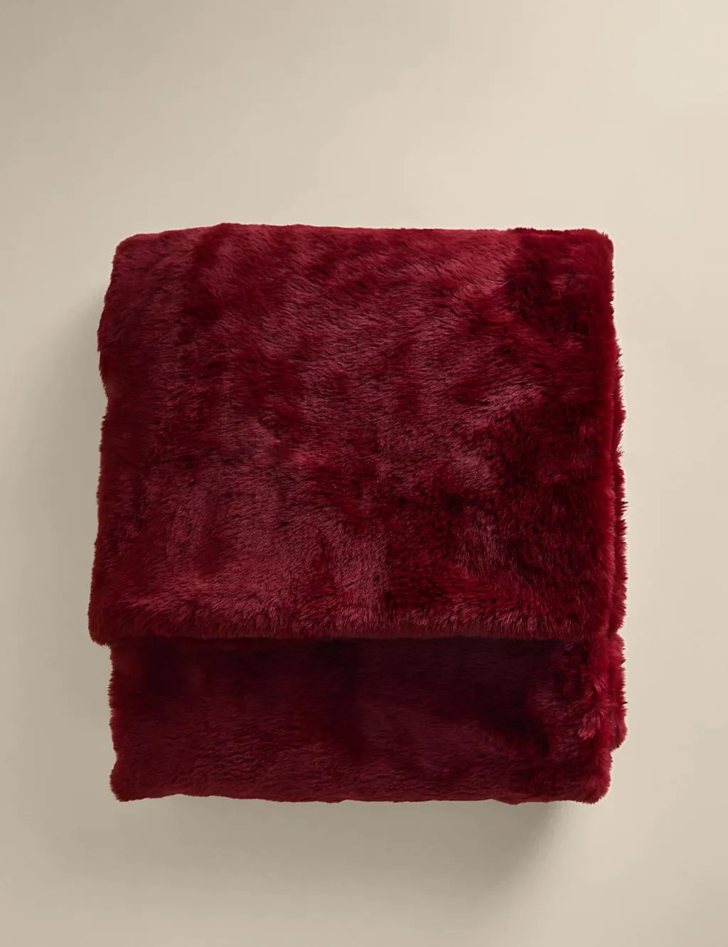 M&S Supersoft Faux Fur Large Throw Deep Red