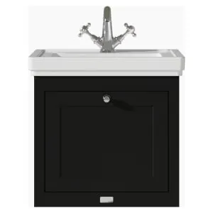 Bayswater Hartleigh Matt Black Traditional Wall HUng Vanity Unit & 1 Tap Hole White Recessed Basin - 500mm