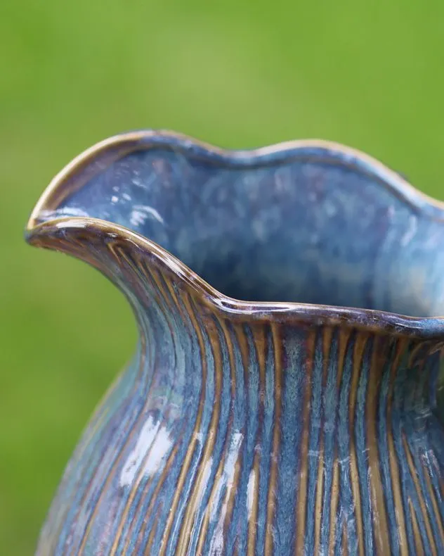 Dibor Aegean Blue Fluted Ceramic Decoration Pitcher Jug Vase 3