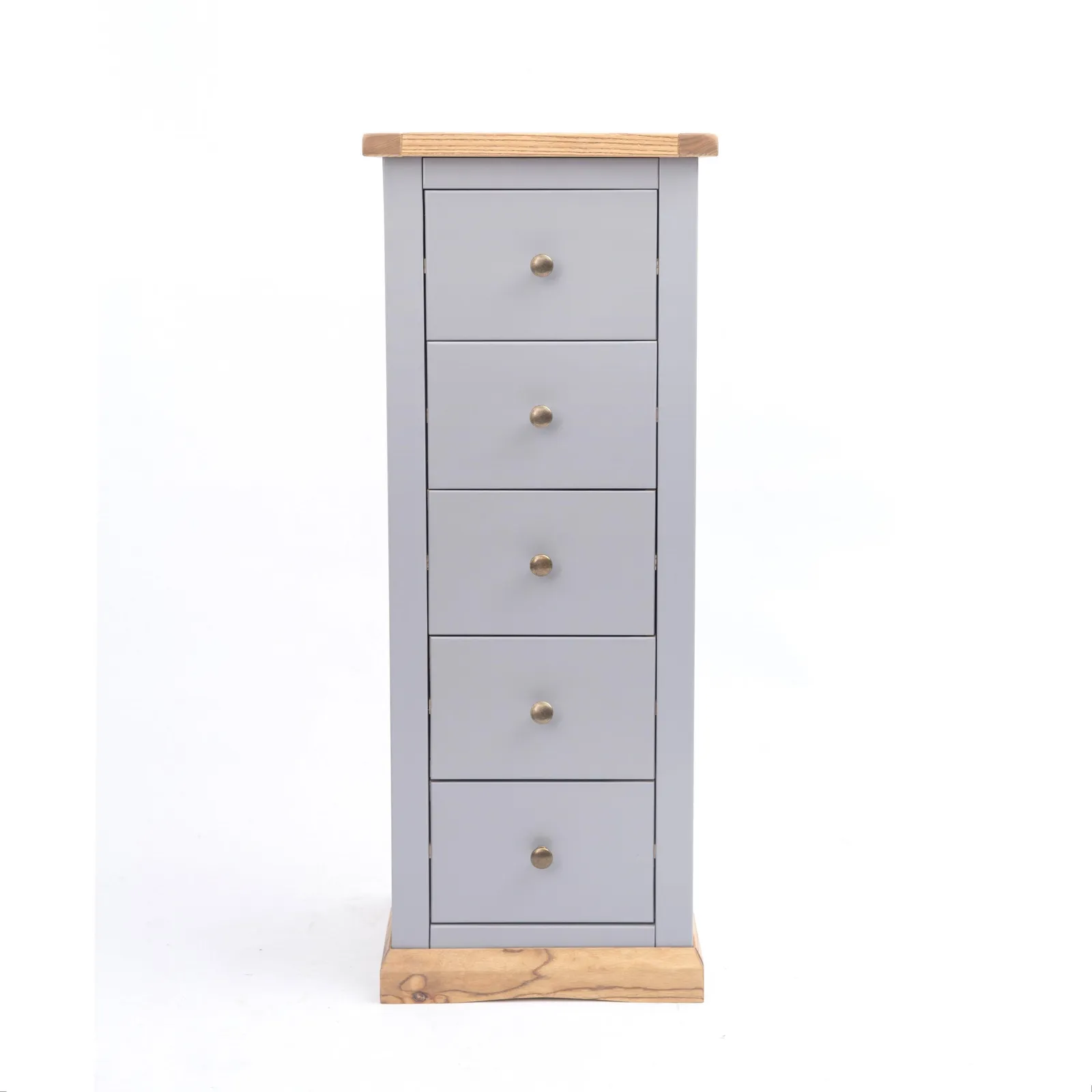 Cabinet Bits Bicarri 5 Drawer Narrow Chest of Drawers Brass Knob in Grey