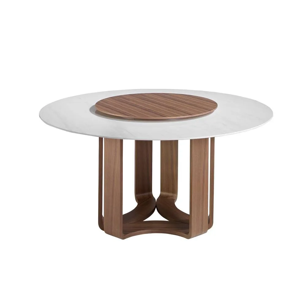 Angel Cerda Round Dining Table White Porcelain Marble Top, Walnut 2