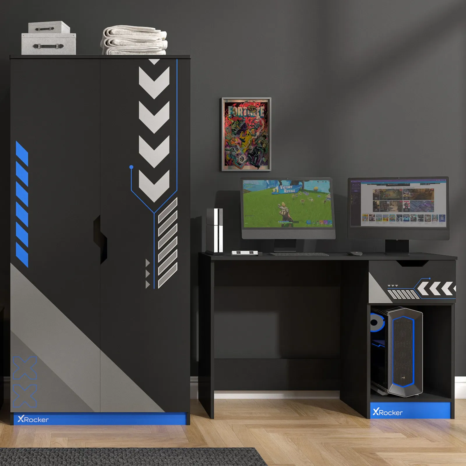 X Rocker Octane 110cm PC Gaming Desk with Drawer in Blue 2