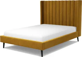 Cory Double Bed, Dijon Yellow Cotton Velvet with Black Stain Oak Legs