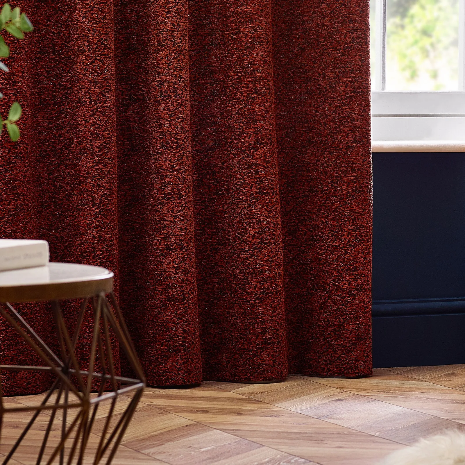 Paoletti Galaxy Velvet Chenille Eyelet Curtain Pair in Copper 4