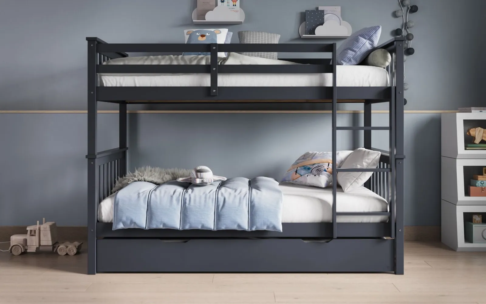 Flair Zoom Wooden Detachable Bunk Bed with Trundle in Grey 3