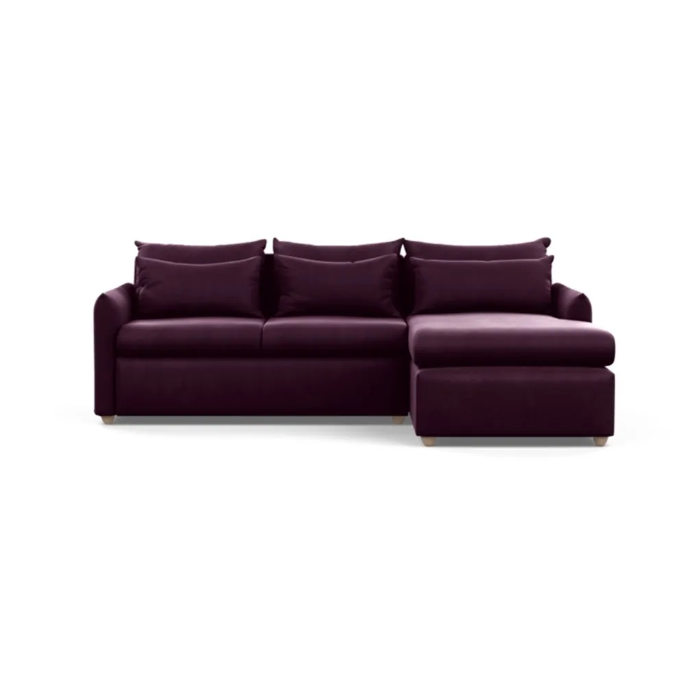 Heal's Pillow Medium Right Hand Corner Chaise Velvet Grape Natural Feet