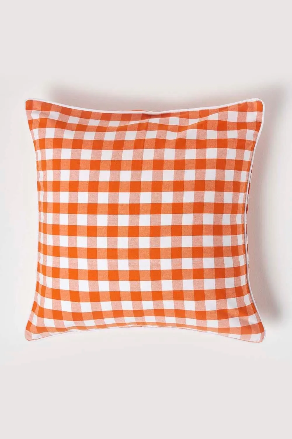 Homescapes Block Check Cotton Gingham Cushion Cover in Orange 1