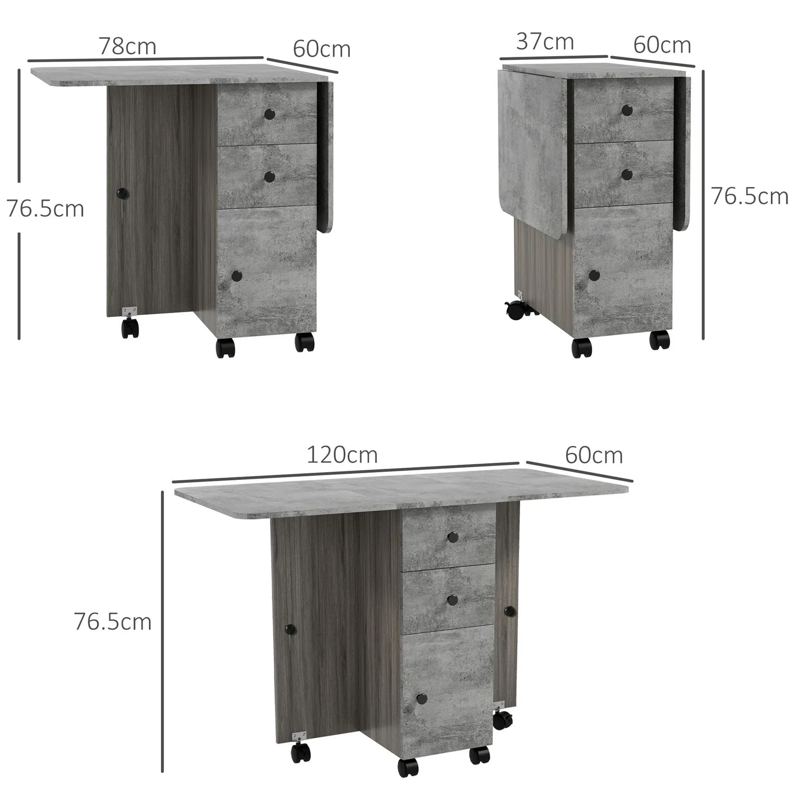 HOMCOM Folding Dining Table, Drop Leaf Table With Storage Drawers in Mid Grey 3
