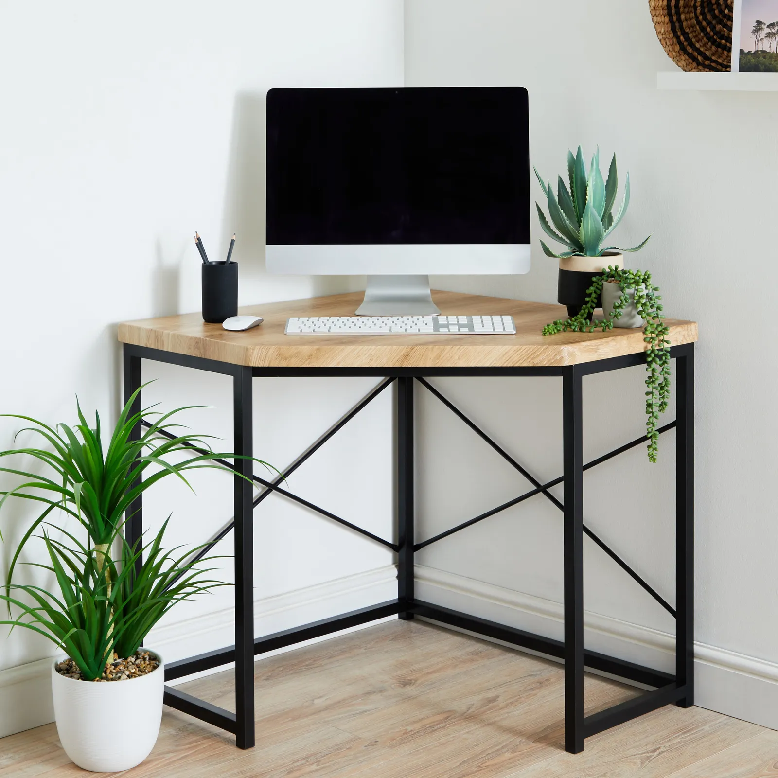 Freddie Oak Effect Corner Desk Light Oak