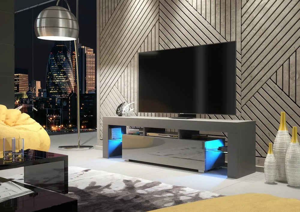Creative Furniture Aria TV Unit 160cm - A Sleek & Functional Cabinet with Gloss Doors & LED Lights in Dark Grey 5