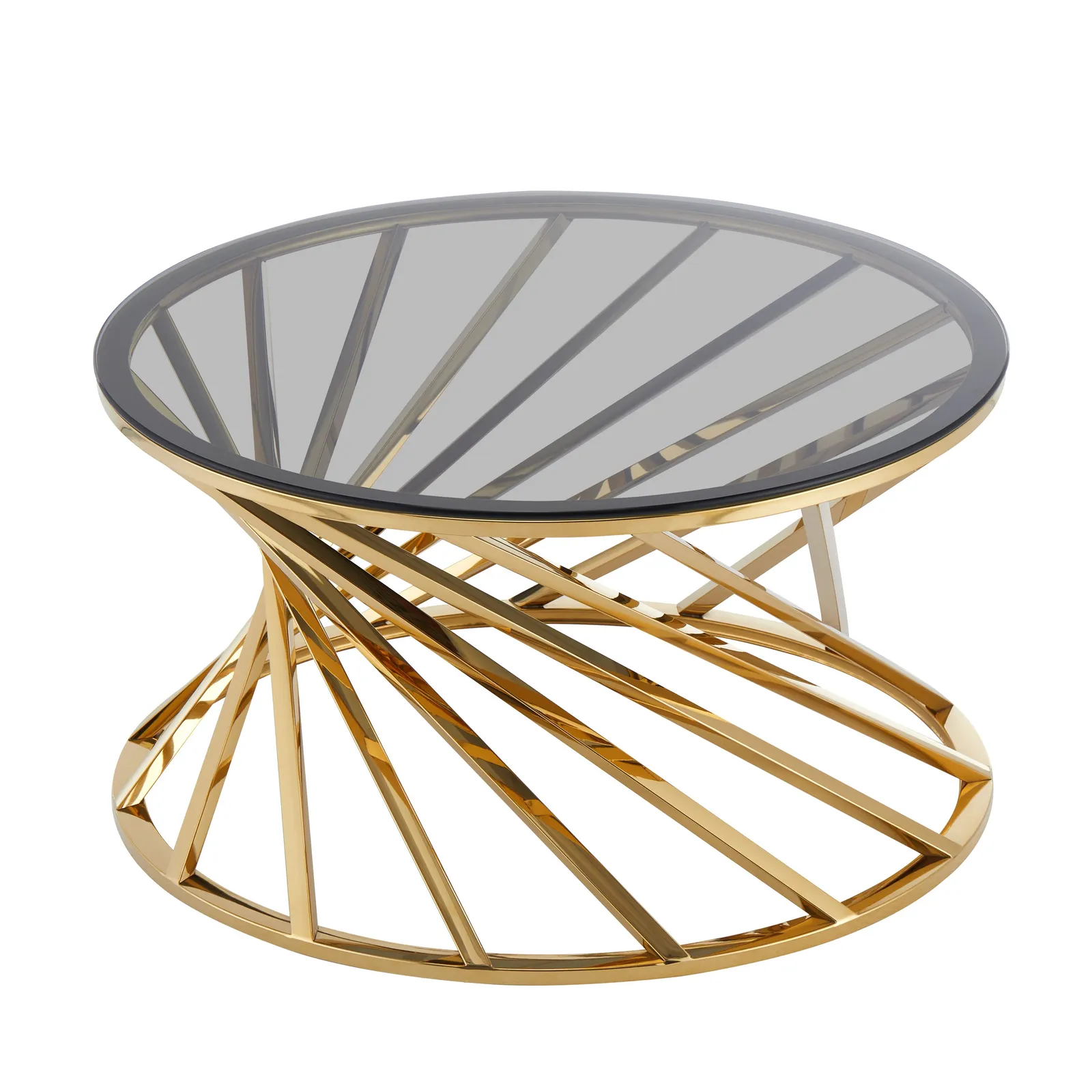 Comfy Living Ltd Round Geometric Design Metal Coffee Table With Tinted Glass Tempered Top in Gold 3