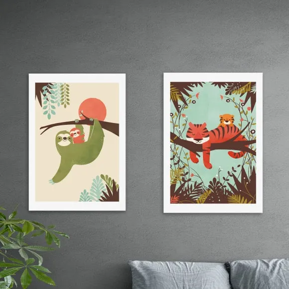 Set of 2 East End Prints Sloth & Tiger Prints 1