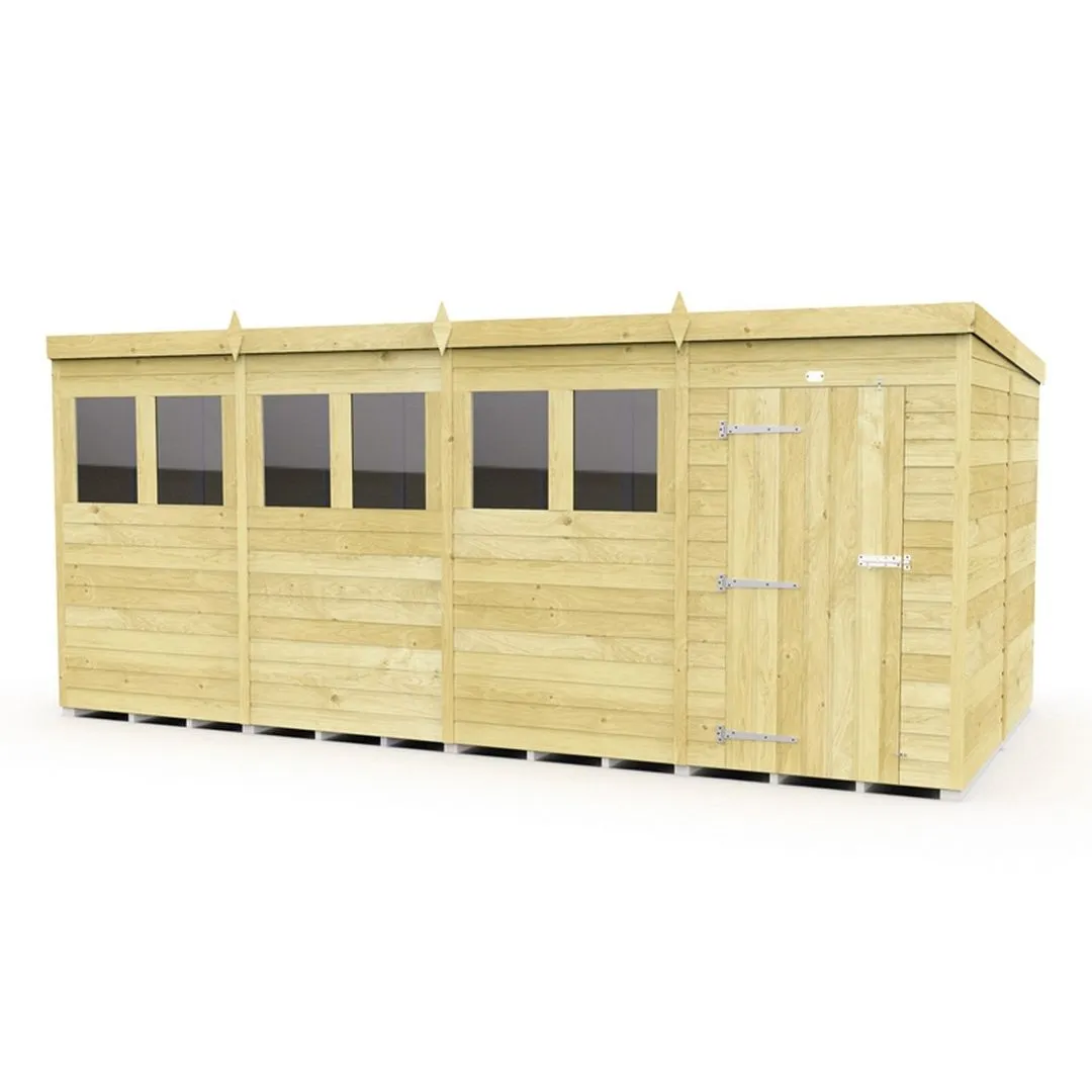 Buttercup Farm 16 x 8 Feet Pent Shed - Single Door W/ Windows - L231 x W474 x H201 cm in Brown