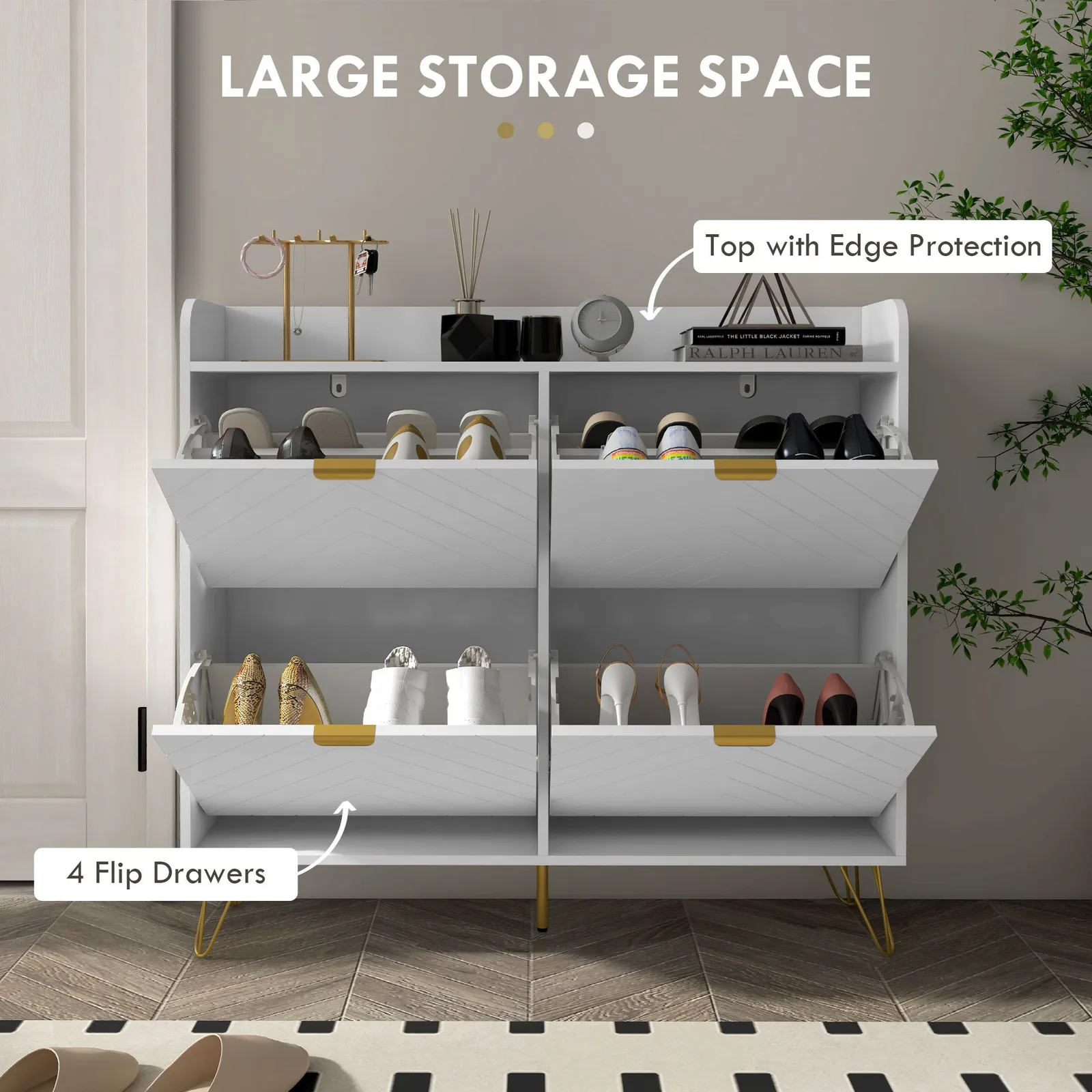 HOMCOM Slim Shoe Cabinet with 4 Flip Drawers Adjustable Shelves in White 4