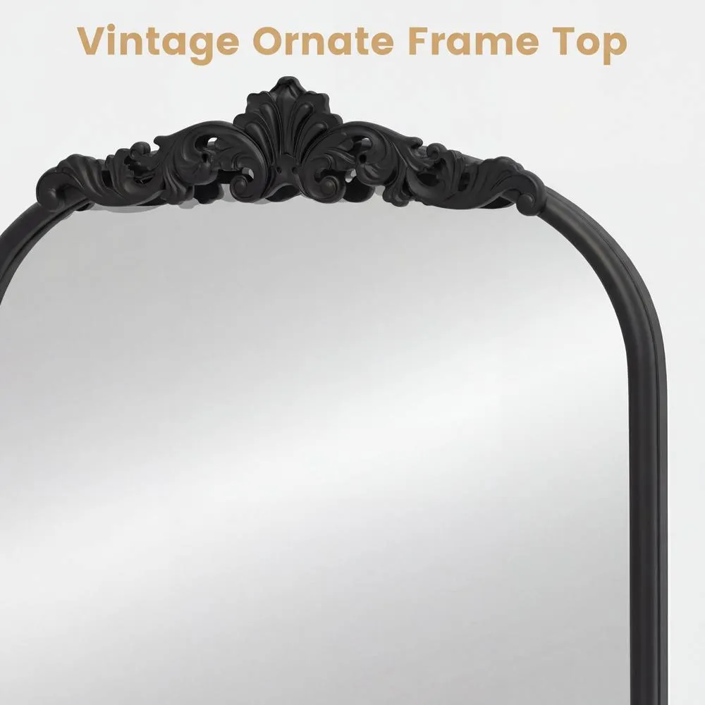 Costway Wall Mirror 90cm x 61cm Arched Mirror w/ Baroque Ornate Frame in Black 6