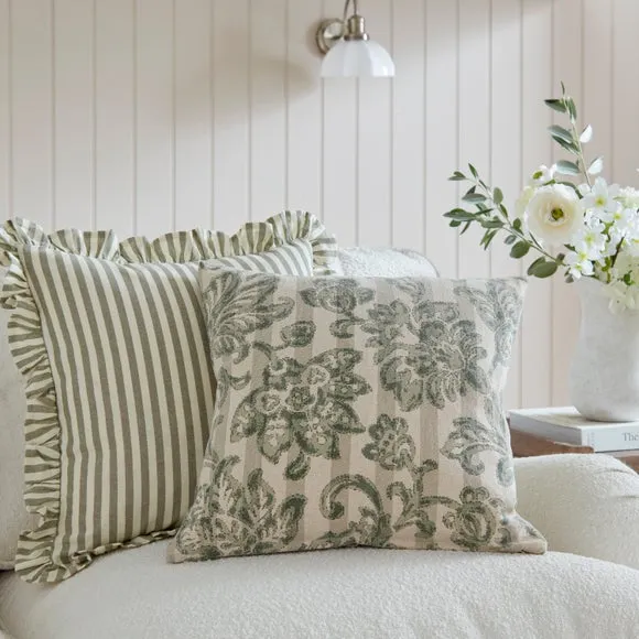 Striped Floral Cotton Square Cushion Cover 1