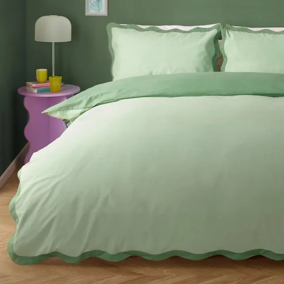 furn Wiggle Scallop Duvet Set Single, Green 3