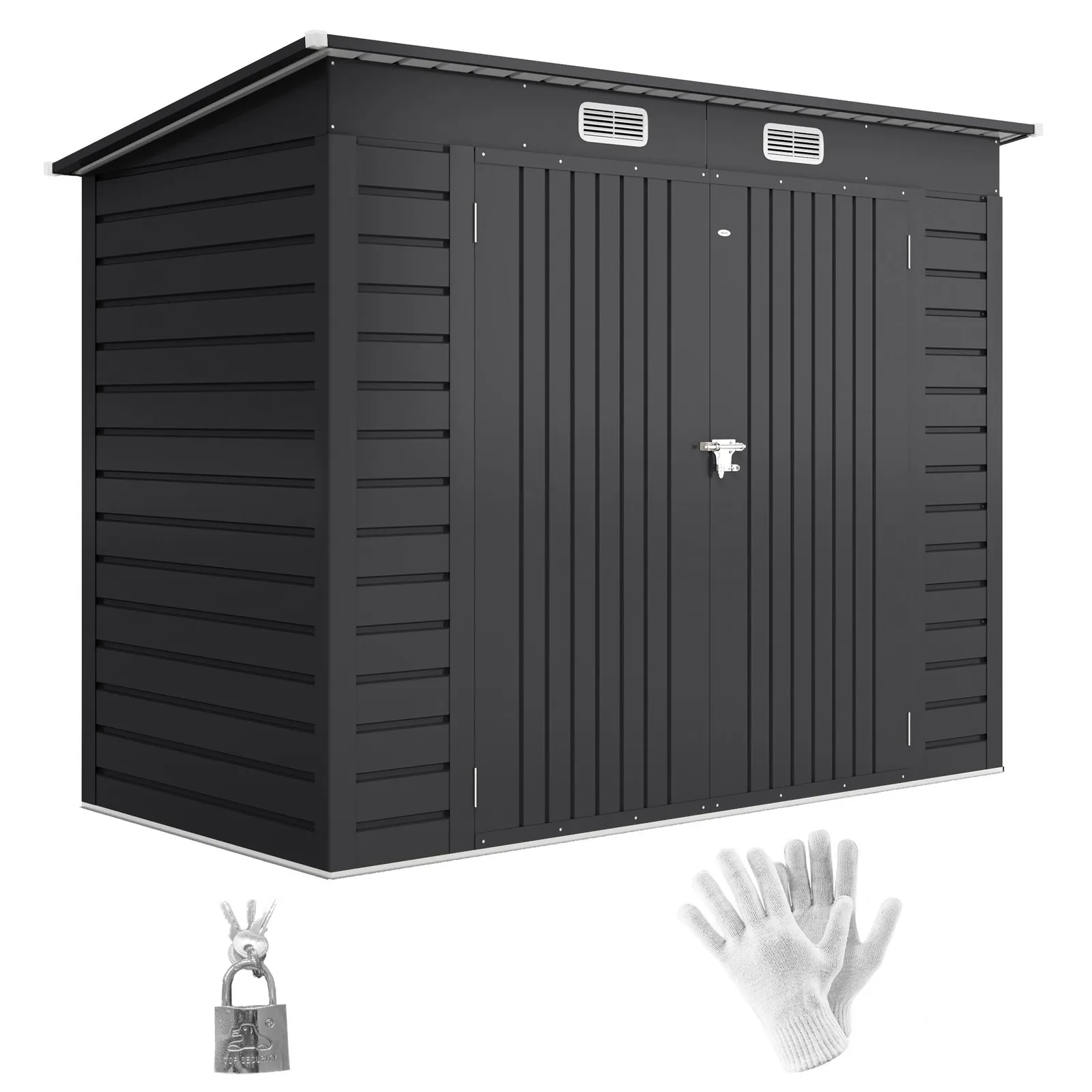 OUTSUNNY 8 x 4FT Metal Garden Storage Shed with Double Doors & 2 Vents in Grey 2