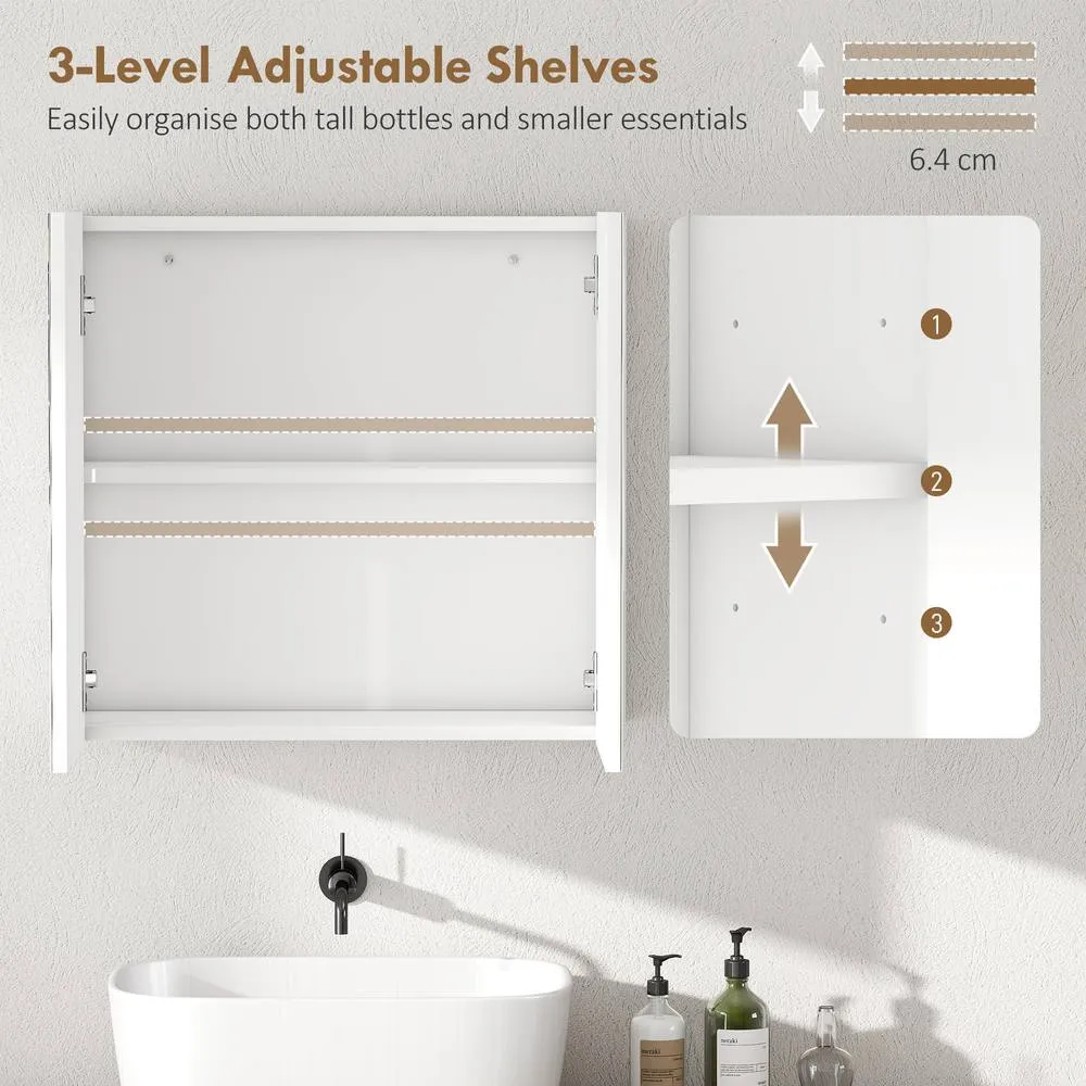 HOMCOM Bathroom Mirror Cabinet with 2 Doors & Adjustable Shelf, White 6