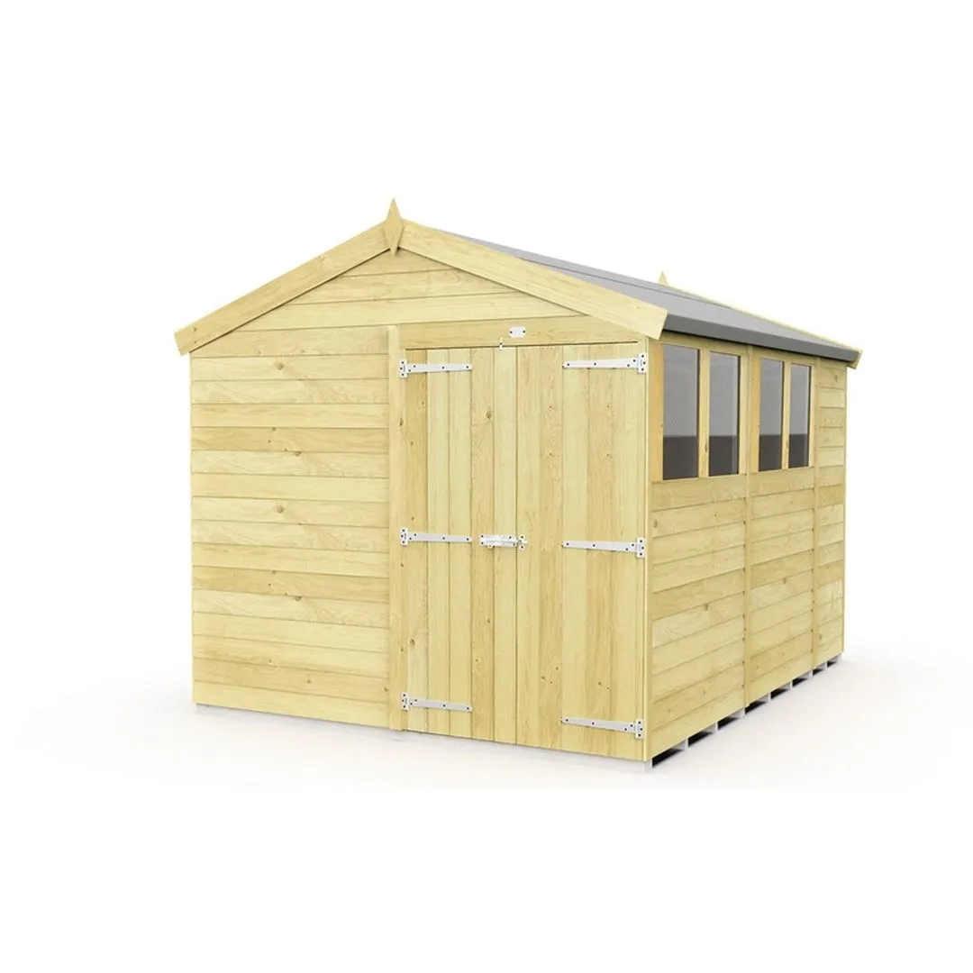 Buttercup Farm 8 x 11 Feet Apex Shed - Double Door W/ Windows - L329 x W231 x H217 cm in Brown