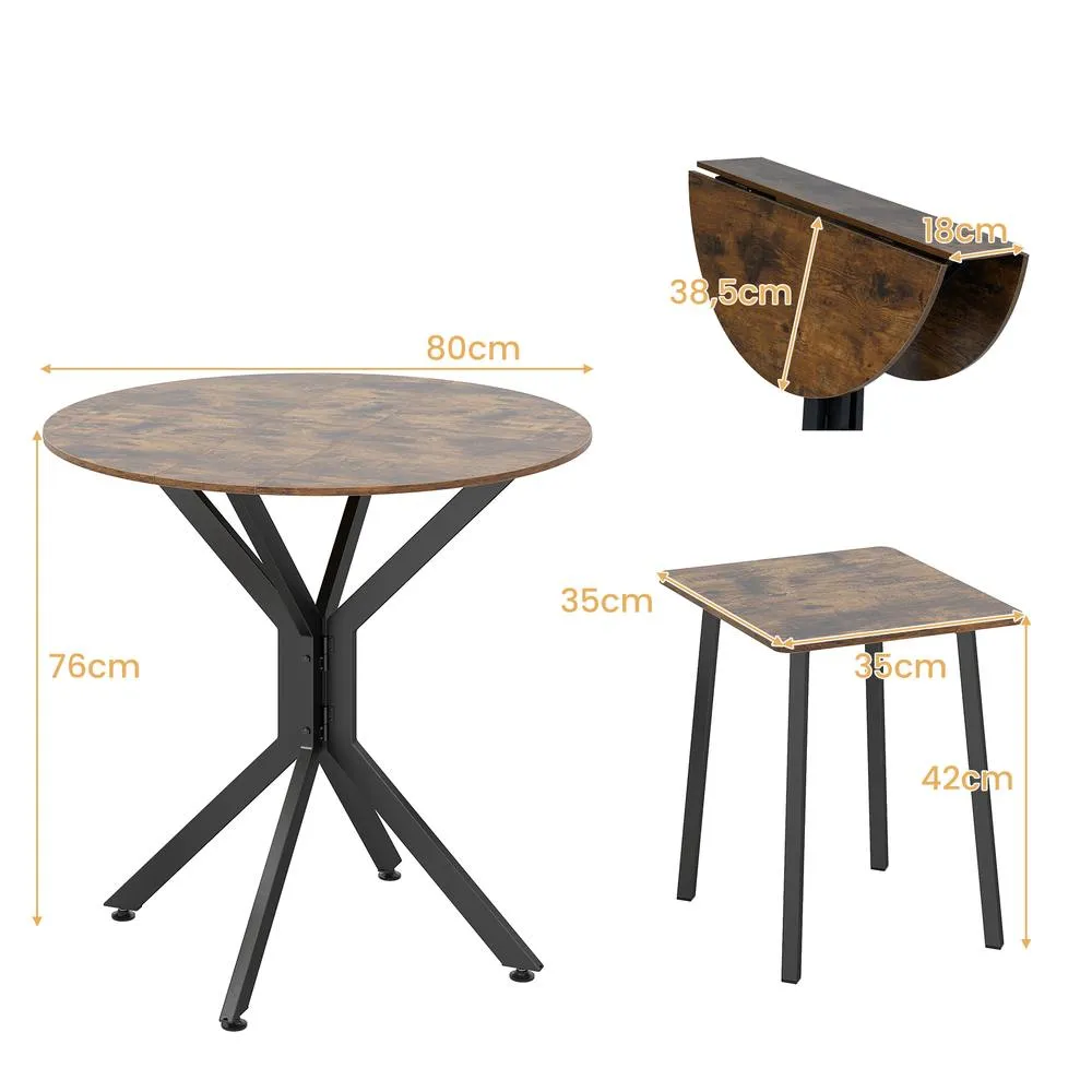 Costway 3-Pieces Drop Leaf Dining Table Industrial Dining Furniture in Brown 2