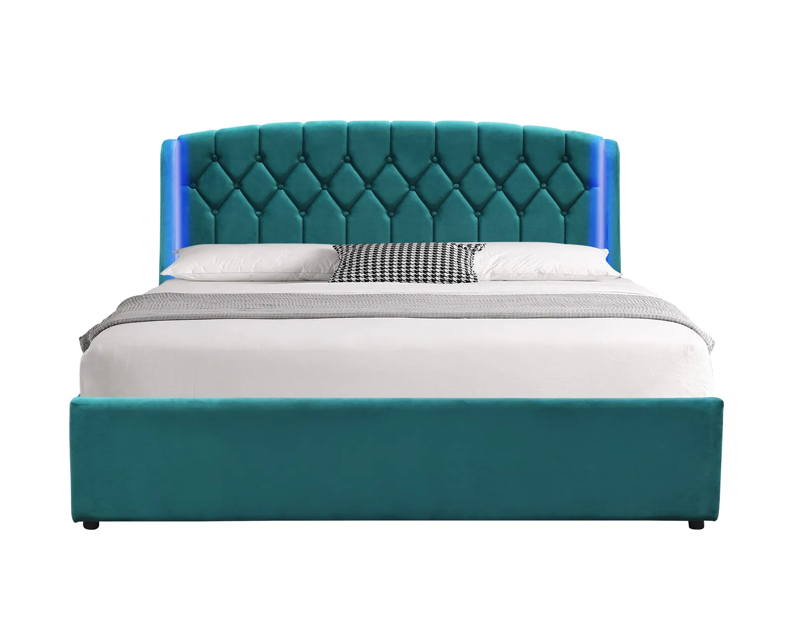 Comfy Living Ltd Fabric Gaslift Bedframe With LED Headboard Feature in Green 2