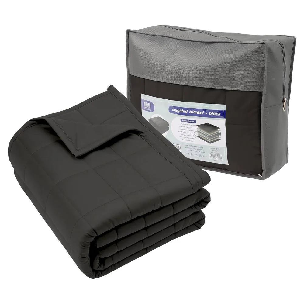 Harbour Housewares Weighted Blanket with Storage Bag - 150 x 200cm - 8kg in Black