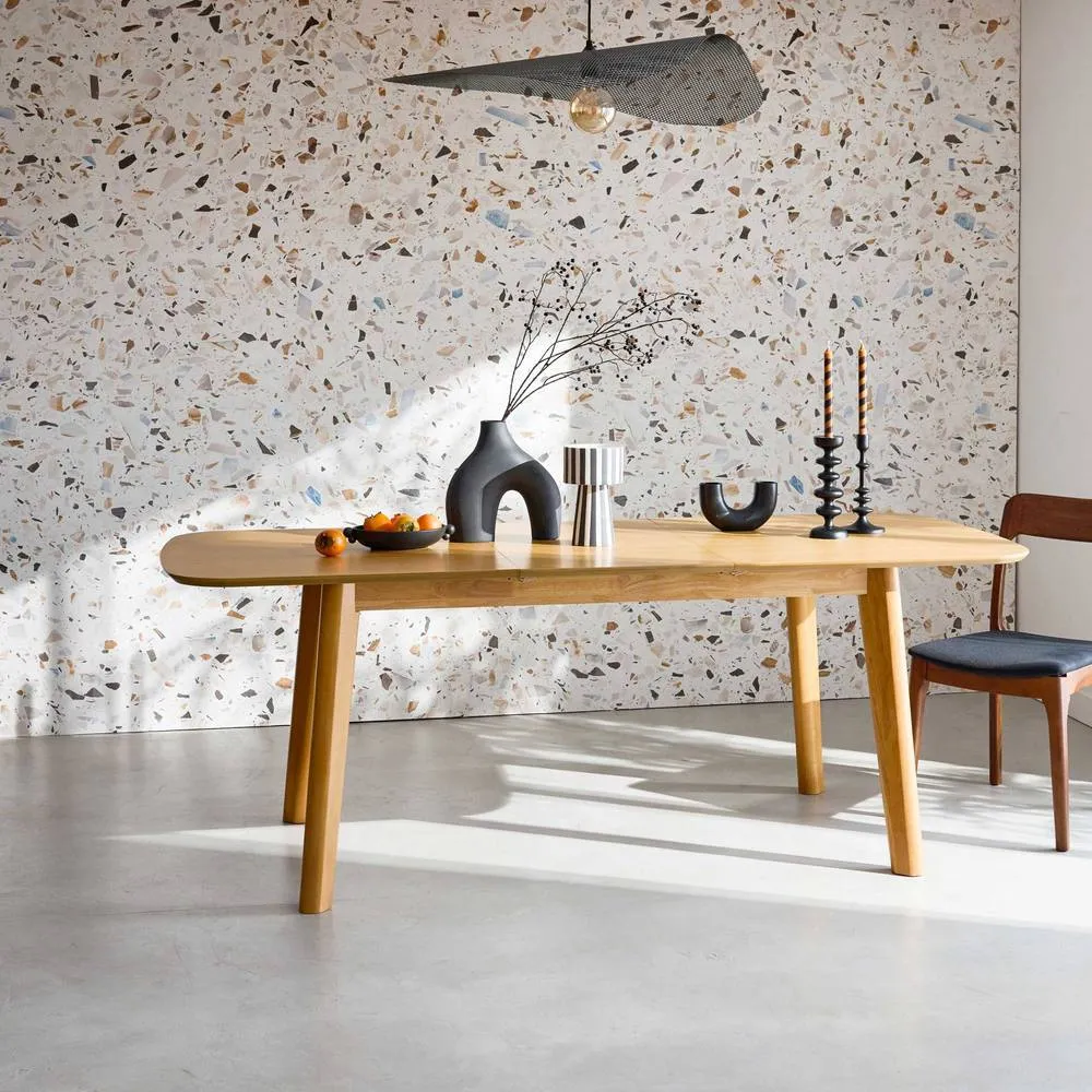 sweeek 4-6 seater extendable rectangular dining table, oak & metal veneer in Beige 4