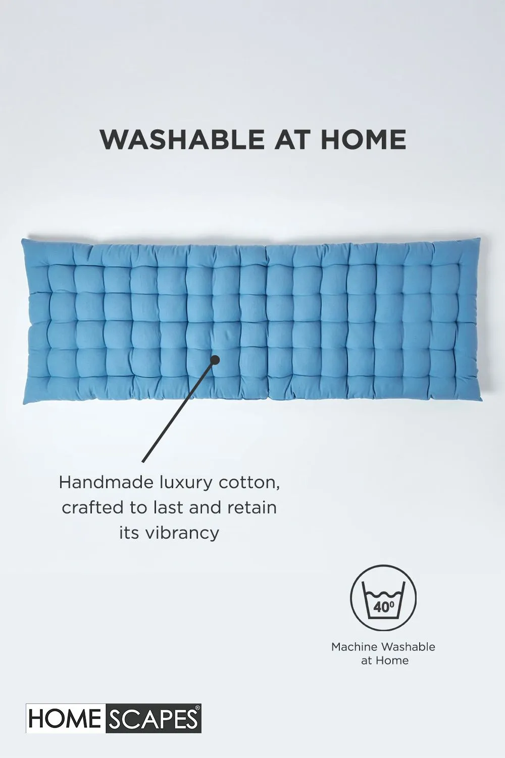 Homescapes Garden Bench Cushion Luxury 2 Seater Cotton Indoor Outdoor Pad, 108 x 42cm in Blue 6