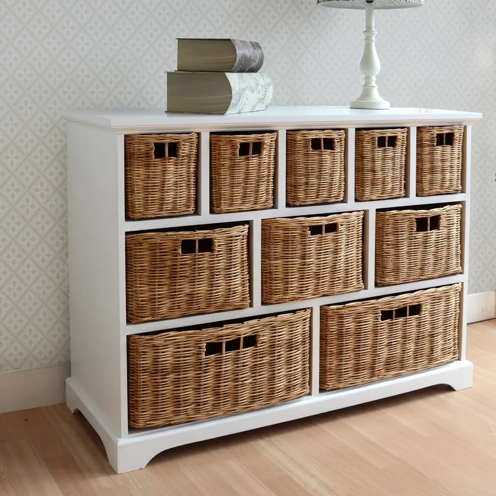 Statement Furniture Tetbury 10 Drawer Storage Unit with Wicker Baskets in White 3