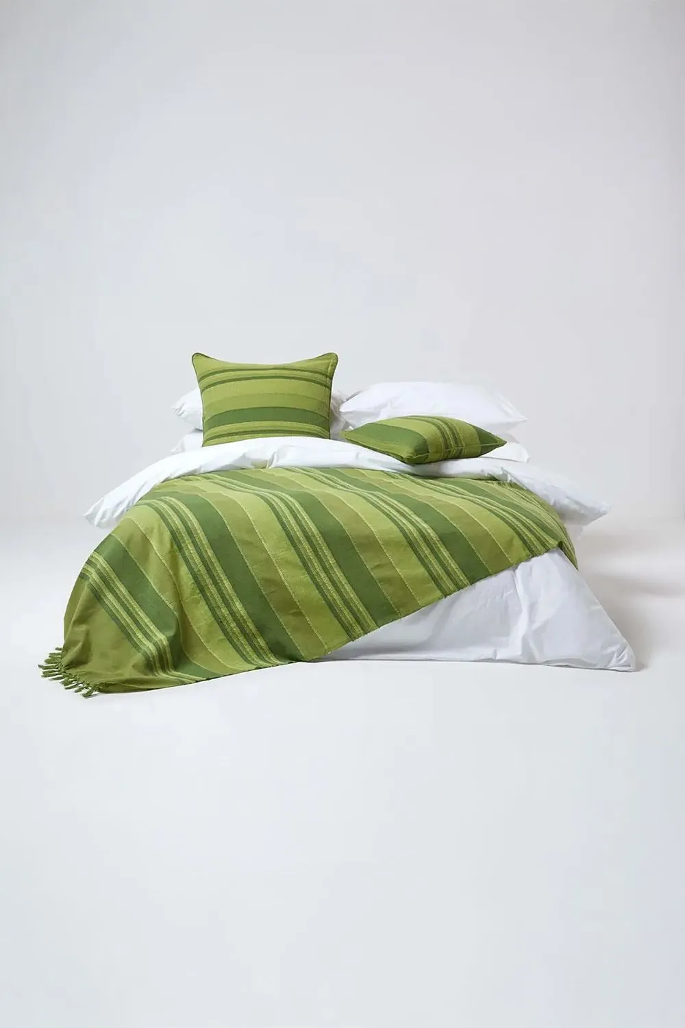 Homescapes Cotton Morocco Striped Curtain Pair in Green 3