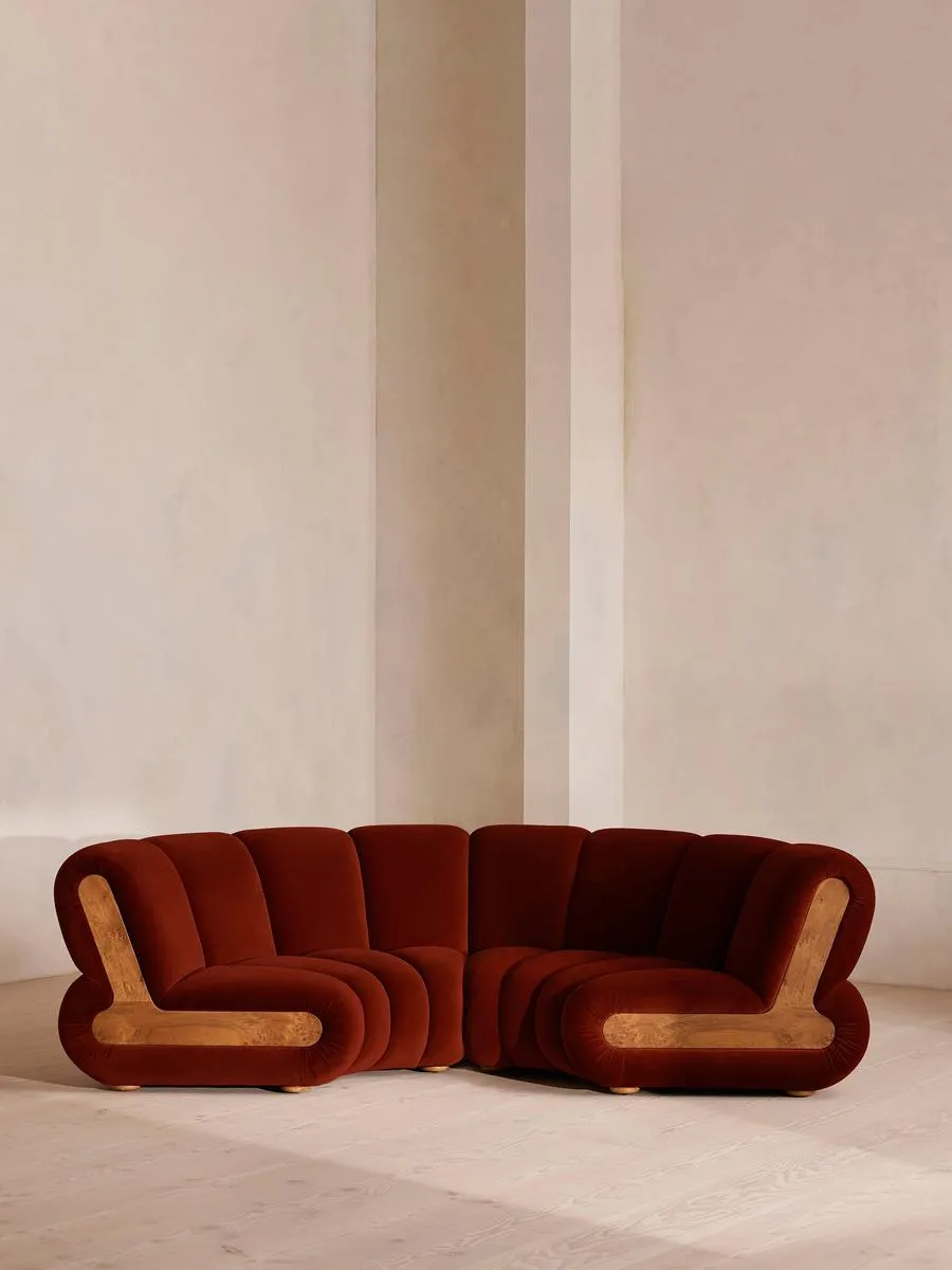 Noelle Modular Curved Sofa, Four Seater, Velvet, Rust