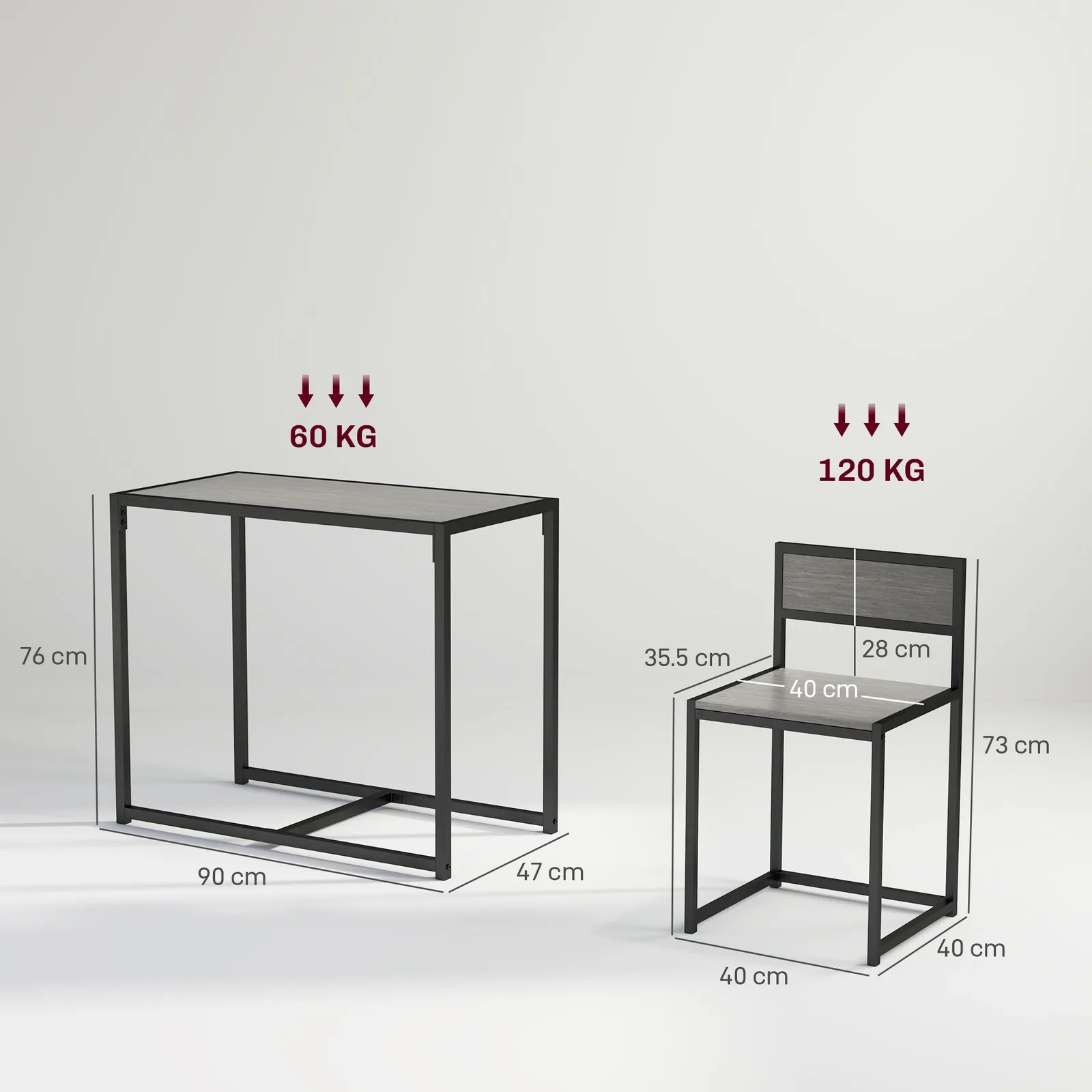 HOMCOM 3 Piece Dining Table Set with Metal Frame in Grey 3
