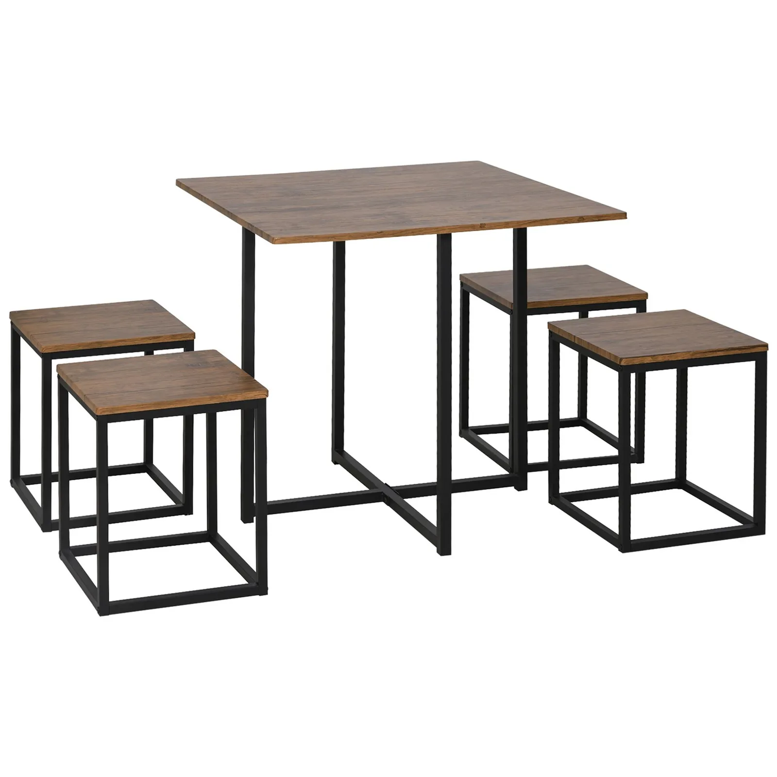 HOMCOM Compact 5pc Kitchen Dining Set Wood Bar Table Chair Home Space Saving in Light Brown 2