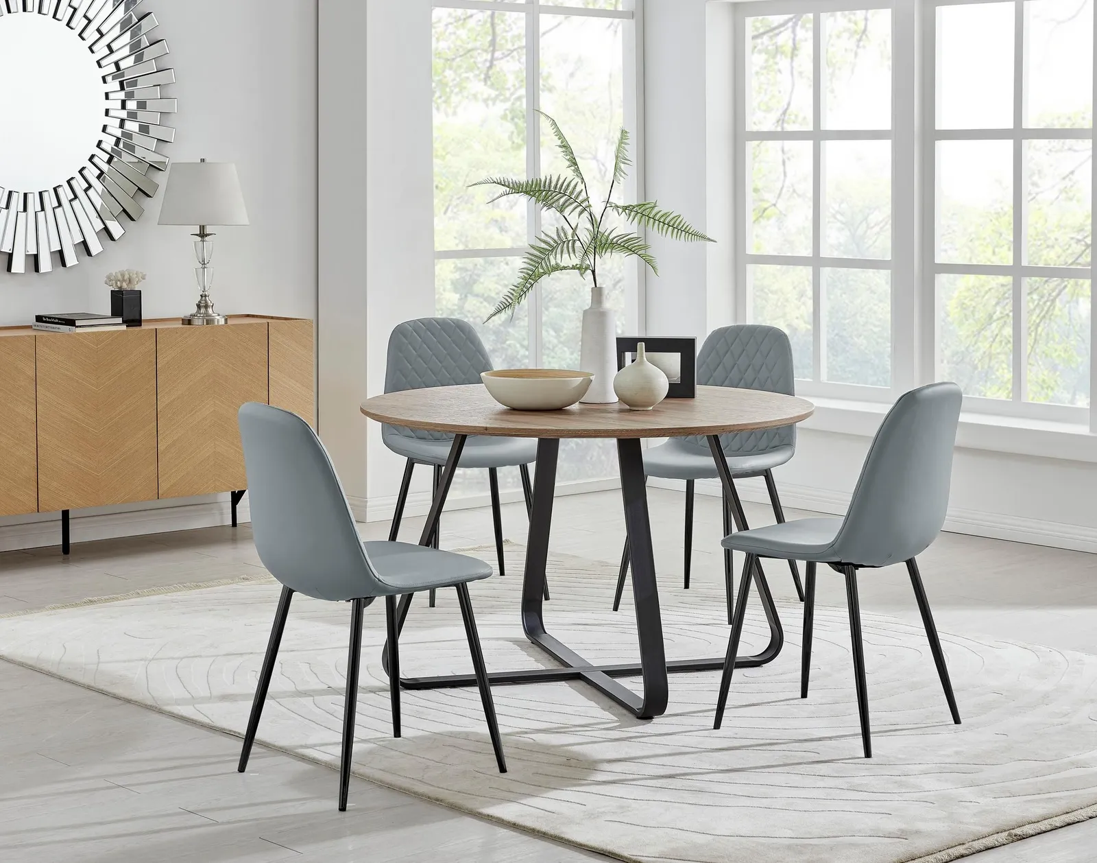 FurnitureboxUK Santorini Brown Round Table & 4 Corona Black Leg Chairs in Grey 1