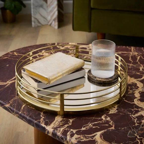 Gold Framed Round Mirrored Tray