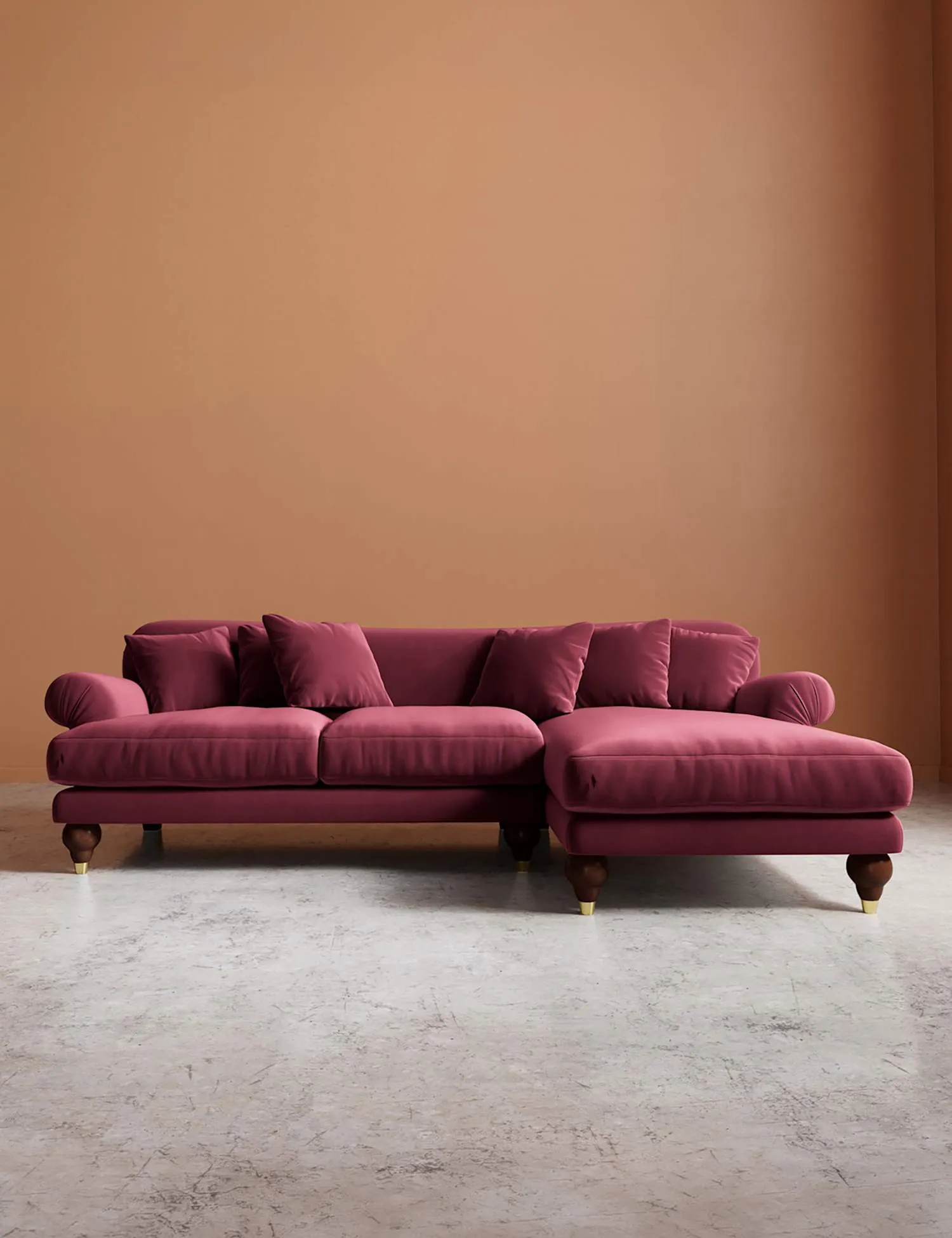 Swoon Willows Easy Velvet Right Corner Sofa Burgundy