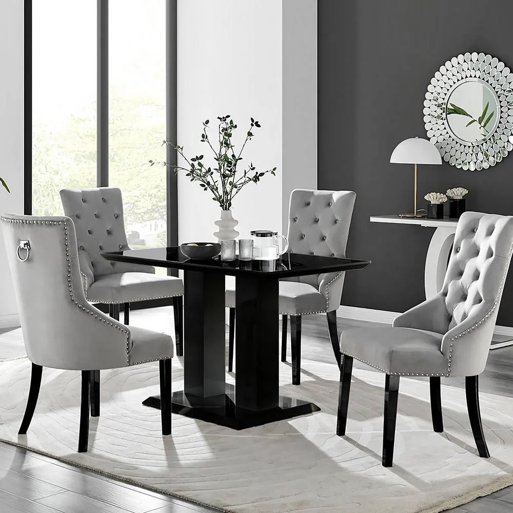 FurnitureboxUK Imperia 4 Black Dining Table & 4 Belgravia Chairs in Grey 1