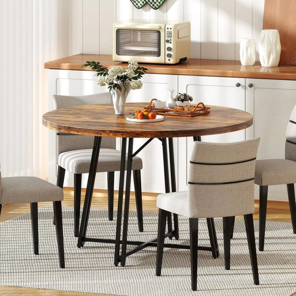 Costway 118CM Dining Table Round Kitchen Table Modern Diner Table in Brown 5
