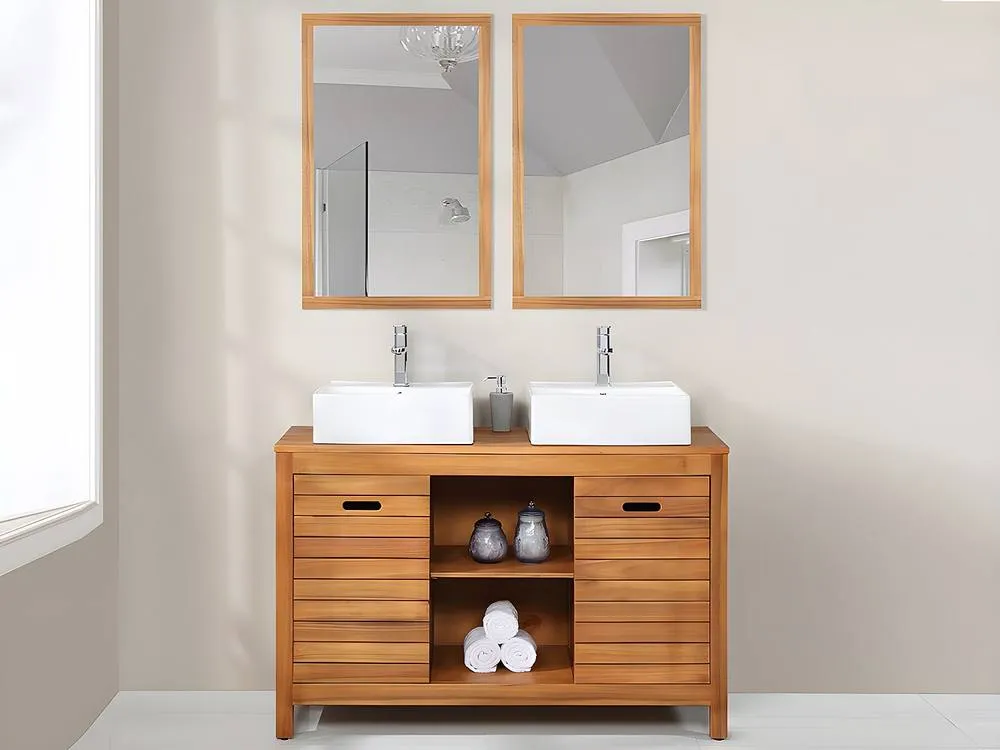 Vente-unique Rectangular Mirror With Acacia Wood Surround - 90 X 60 Cm - SEPANG in Walnut 6