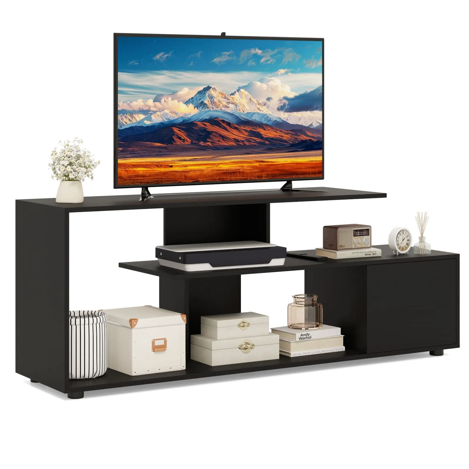 Costway TV Stand for TVs up to 55" 3-Tier Media Console Table w/Storage-Black in Black