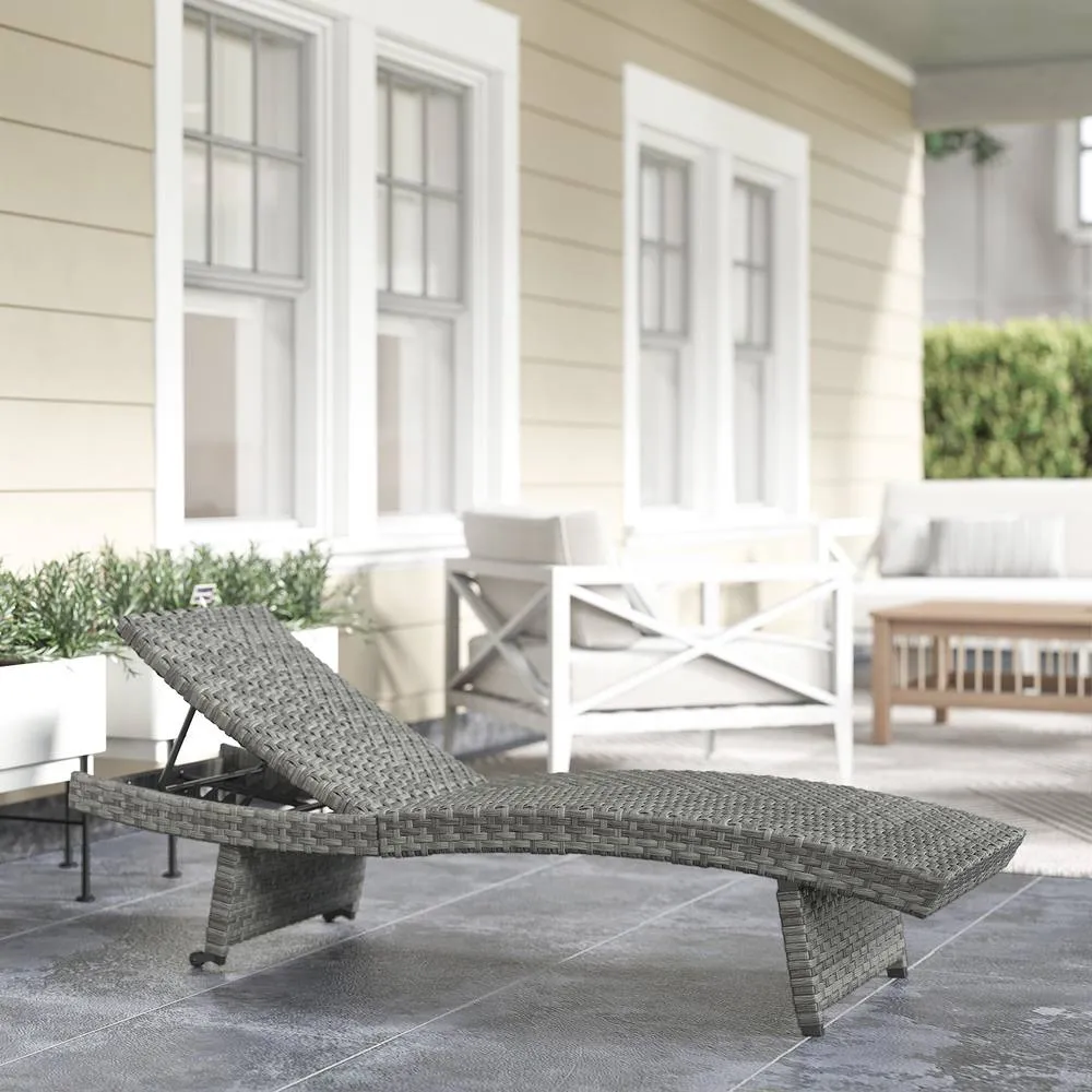 OUTSUNNY PE Rattan Sun Lounger with 4-Level Adjustable Backrest, Mixed-grey in Dark Grey